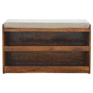 HomeRoots 35" Stylish Brown Boucle Upholstered Storage Bench with Solid Wood Frame for Compact Entryway Seating 717468