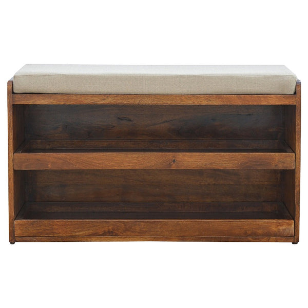 HomeRoots 35" Stylish Brown Boucle Upholstered Storage Bench with Solid Wood Frame for Compact Entryway Seating 717468