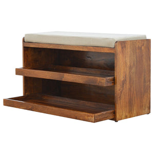 HomeRoots 35" Stylish Brown Boucle Upholstered Storage Bench with Solid Wood Frame for Compact Entryway Seating 717468