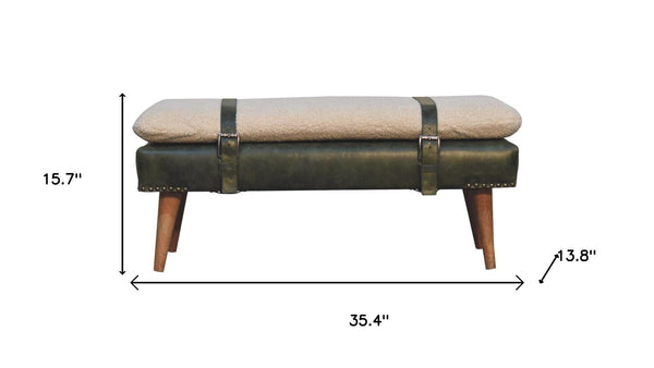 HomeRoots 35" Brown Genuine Leather Storage Bench with Solid Wood Frame - Stylish, Comfortable & Compact Design 717469