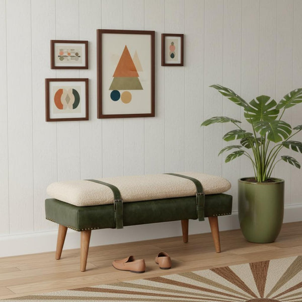 HomeRoots 35" Brown Genuine Leather Storage Bench with Solid Wood Frame - Stylish, Comfortable & Compact Design 717469