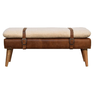 HomeRoots 35" Brown Genuine Leather Upholstered Storage Bench with Solid Wood Frame for Entryway Style 717471