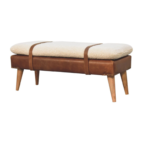 HomeRoots 35" Brown Genuine Leather Upholstered Storage Bench with Solid Wood Frame for Entryway Style 717471