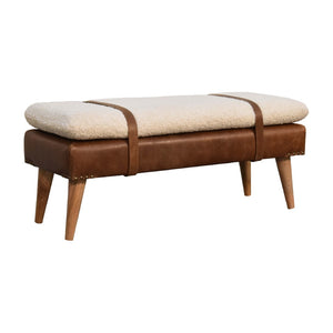 HomeRoots 35" Brown Genuine Leather Upholstered Storage Bench with Solid Wood Frame for Entryway Style 717471