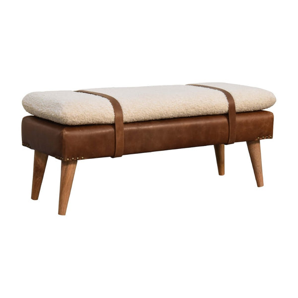 HomeRoots 35" Brown Genuine Leather Upholstered Storage Bench with Solid Wood Frame for Entryway Style 717471