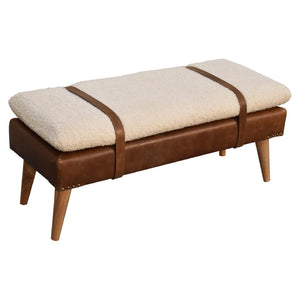 HomeRoots 35" Brown Genuine Leather Upholstered Storage Bench with Solid Wood Frame for Entryway Style 717471