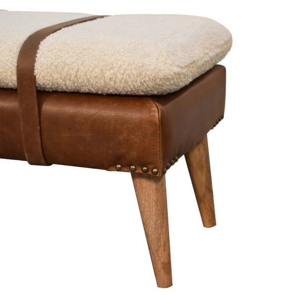 HomeRoots 35" Brown Genuine Leather Upholstered Storage Bench with Solid Wood Frame for Entryway Style 717471