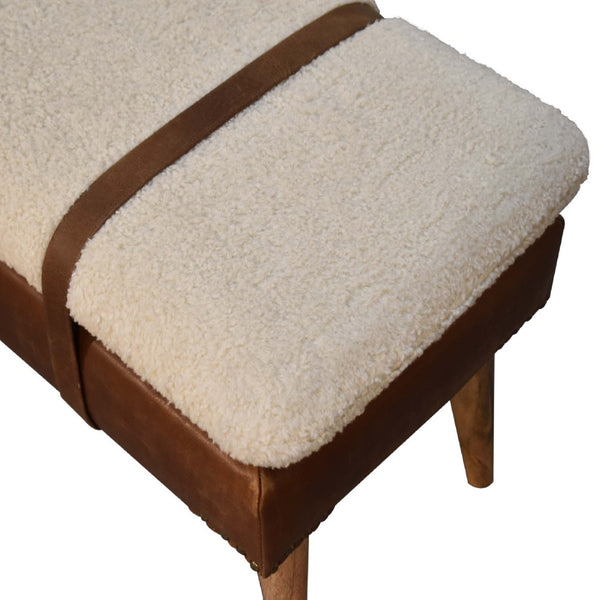 HomeRoots 35" Brown Genuine Leather Upholstered Storage Bench with Solid Wood Frame for Entryway Style 717471