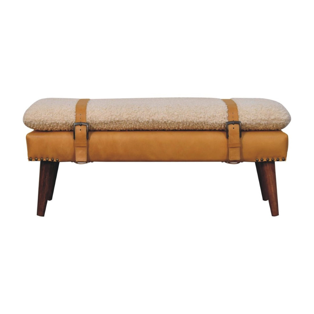 HomeRoots 35" Brown Genuine Leather Storage Bench - Mid-Century Style with Solid Wood Frame & Hidden Cabinet 717472