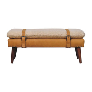 HomeRoots 35" Brown Genuine Leather Storage Bench - Mid-Century Style with Solid Wood Frame & Hidden Cabinet 717472