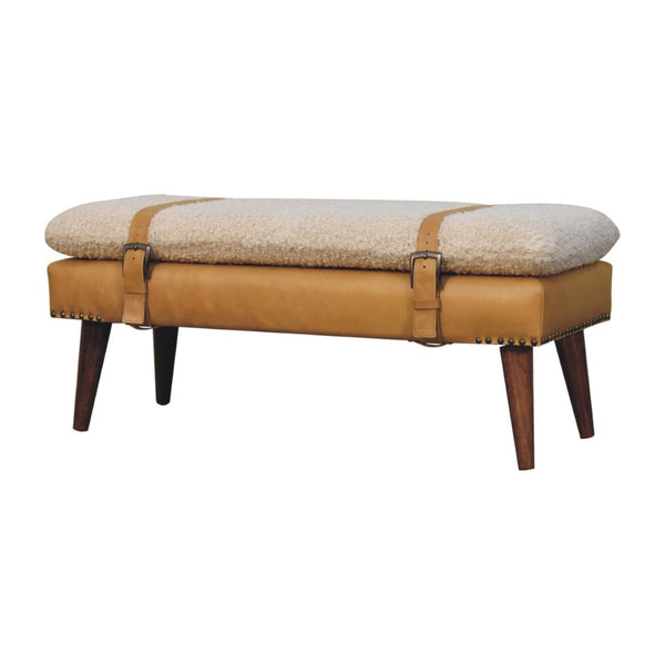 HomeRoots 35" Brown Genuine Leather Storage Bench - Mid-Century Style with Solid Wood Frame & Hidden Cabinet 717472