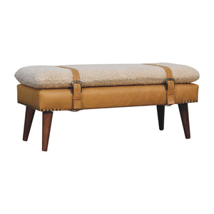 HomeRoots 35" Brown Genuine Leather Storage Bench - Mid-Century Style with Solid Wood Frame & Hidden Cabinet 717472