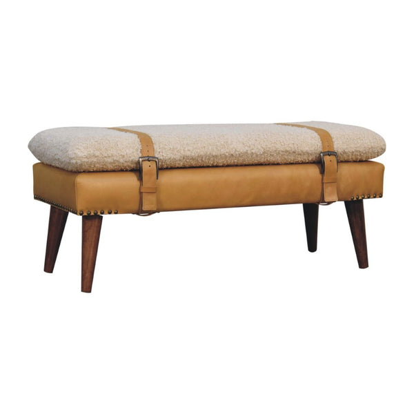 HomeRoots 35" Brown Genuine Leather Storage Bench - Mid-Century Style with Solid Wood Frame & Hidden Cabinet 717472