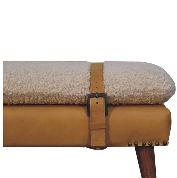 HomeRoots 35" Brown Genuine Leather Storage Bench - Mid-Century Style with Solid Wood Frame & Hidden Cabinet 717472