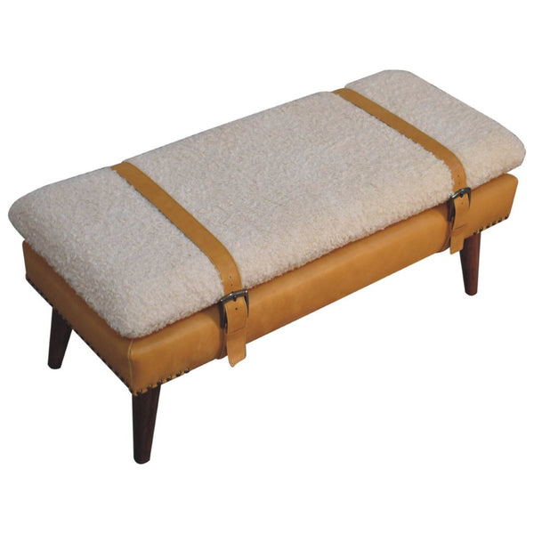 HomeRoots 35" Brown Genuine Leather Storage Bench - Mid-Century Style with Solid Wood Frame & Hidden Cabinet 717472