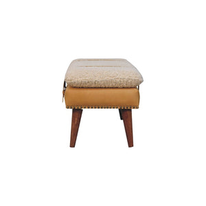 HomeRoots 35" Brown Genuine Leather Storage Bench - Mid-Century Style with Solid Wood Frame & Hidden Cabinet 717472