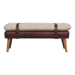 HomeRoots 35" Brown Genuine Leather Storage Bench - Handcrafted Solid Wood with Hidden Cabinet for Organization 717473