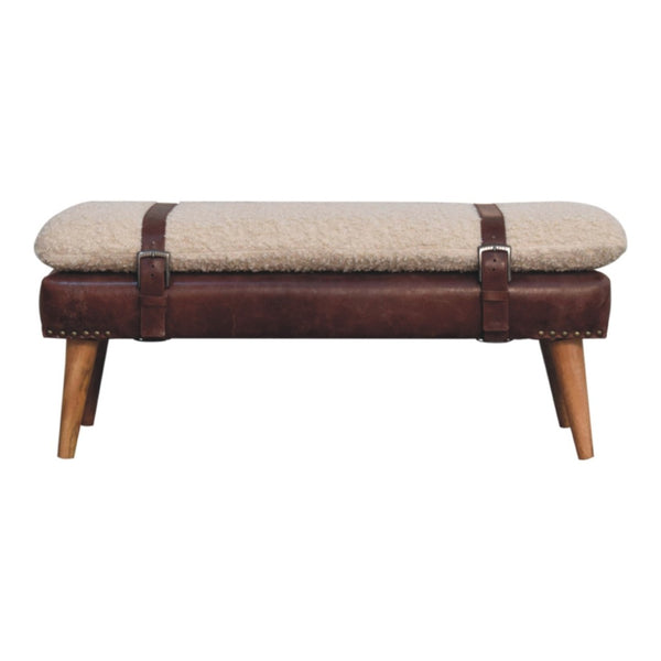 HomeRoots 35" Brown Genuine Leather Storage Bench - Handcrafted Solid Wood with Hidden Cabinet for Organization 717473