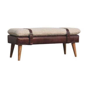 HomeRoots 35" Brown Genuine Leather Storage Bench - Handcrafted Solid Wood with Hidden Cabinet for Organization 717473