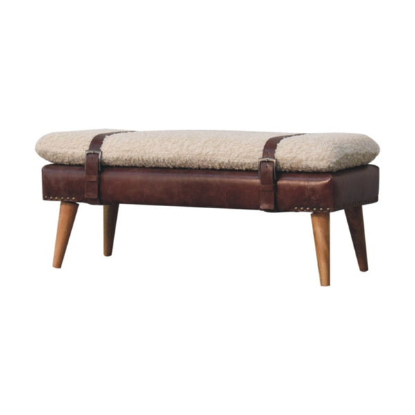 HomeRoots 35" Brown Genuine Leather Storage Bench - Handcrafted Solid Wood with Hidden Cabinet for Organization 717473