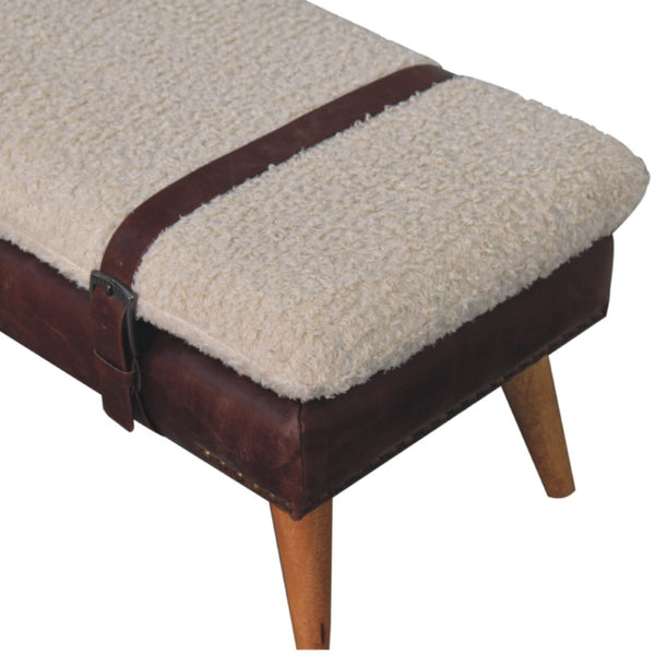 HomeRoots 35" Brown Genuine Leather Storage Bench - Handcrafted Solid Wood with Hidden Cabinet for Organization 717473