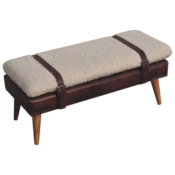 HomeRoots 35" Brown Genuine Leather Storage Bench - Handcrafted Solid Wood with Hidden Cabinet for Organization 717473