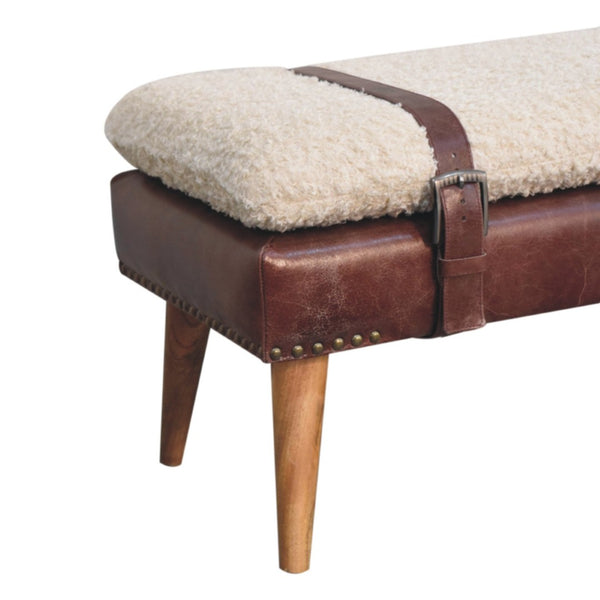 HomeRoots 35" Brown Genuine Leather Storage Bench - Handcrafted Solid Wood with Hidden Cabinet for Organization 717473