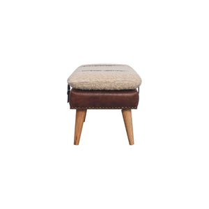 HomeRoots 35" Brown Genuine Leather Storage Bench - Handcrafted Solid Wood with Hidden Cabinet for Organization 717473