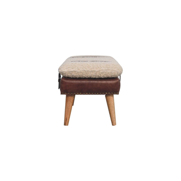 HomeRoots 35" Brown Genuine Leather Storage Bench - Handcrafted Solid Wood with Hidden Cabinet for Organization 717473
