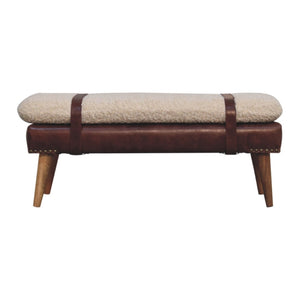 HomeRoots 35" Brown Genuine Leather Storage Bench - Handcrafted Solid Wood with Hidden Cabinet for Organization 717473