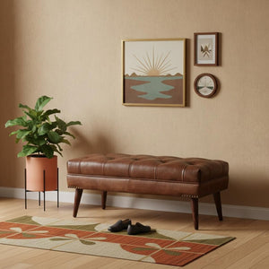 HomeRoots 47" Brown Boucle Upholstered Storage Bench with Solid Wood Cabinet - Stylish Entryway Seating Solution 717474