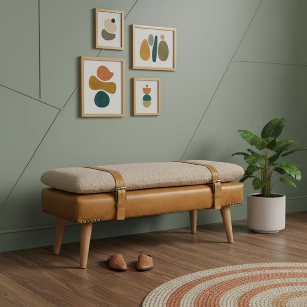 HomeRoots 35" Brown Linen Upholstered Storage Bench with Solid Wood Frame & Hidden Cabinet for Clutter-Free Living 717477