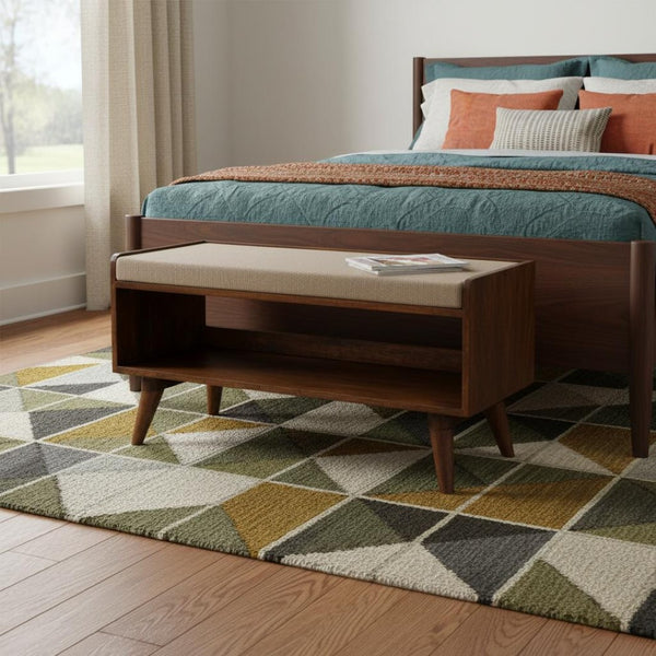 HomeRoots 35" Brown Upholstered Storage Bench - Stylish Solid Wood Frame with Hidden Cabinet for Clutter-Free Living 717478