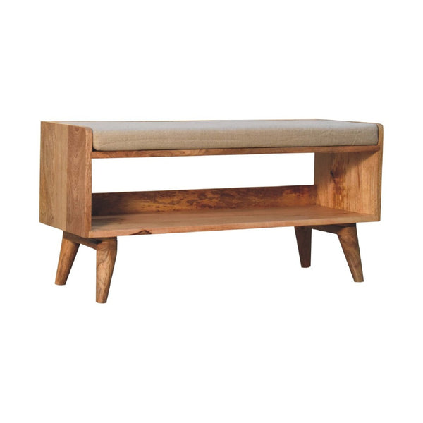 HomeRoots 35" Brown Linen Upholstered Storage Bench with Solid Wood Frame, Versatile Style & Hidden Cabinet 717479