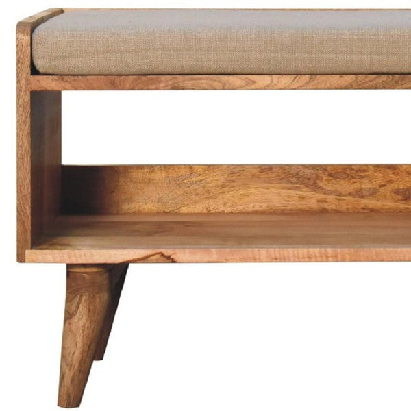 HomeRoots 35" Brown Linen Upholstered Storage Bench with Solid Wood Frame, Versatile Style & Hidden Cabinet 717479