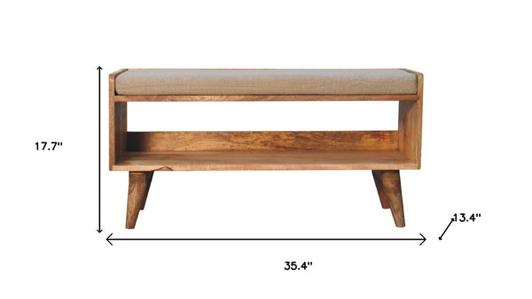 HomeRoots 35" Brown Linen Upholstered Storage Bench with Solid Wood Frame, Versatile Style & Hidden Cabinet 717479