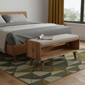 HomeRoots 35" Brown Linen Upholstered Storage Bench with Solid Wood Frame, Versatile Style & Hidden Cabinet 717479