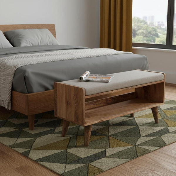 HomeRoots 35" Brown Linen Upholstered Storage Bench with Solid Wood Frame, Versatile Style & Hidden Cabinet 717479