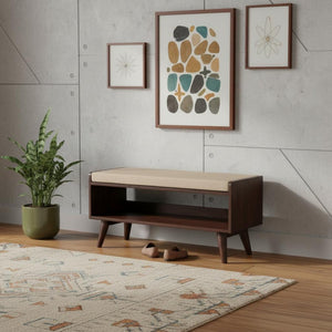 HomeRoots 35" Brown Genuine Leather Storage Bench with Solid Wood Frame, Stylish Upholstered Seating Solution 717480