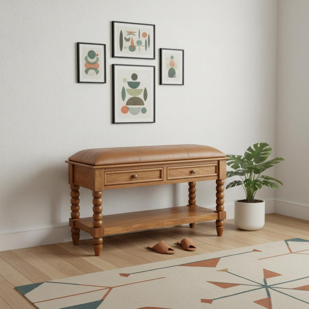 HomeRoots 35" Brown Boucle Upholstered Storage Bench - Solid Wood Frame, Stylish Cabinet for Entryways & More 717482