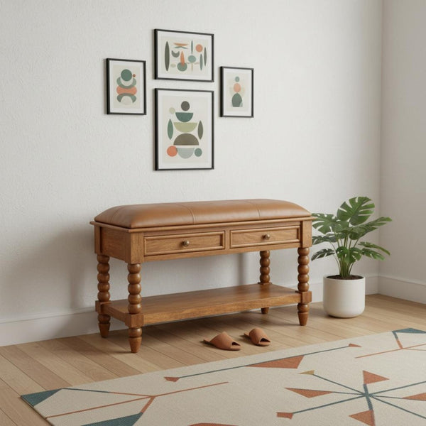 HomeRoots 35" Brown Boucle Upholstered Storage Bench - Solid Wood Frame, Stylish Cabinet for Entryways & More 717482