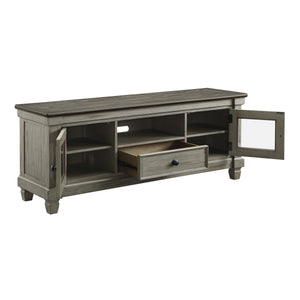 English Elm 1pc TV Stand Granby Collection 64" Two-Tone Wood Media Console with Glass Doors, Drawers & Shelves Antique Gray,Coffee 67 L x 21 W x 24 H B011P289728