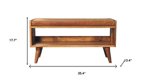 35 Inch Genuine Leather Entryway Bench Solid Wood Frame Hidden Shoe Storage