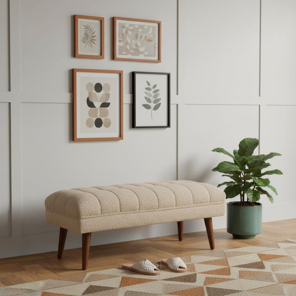 HomeRoots 33" Brown Boucle Upholstered Storage Bench with Solid Wood Frame - Stylish Entryway Seating & Organizing 717484
