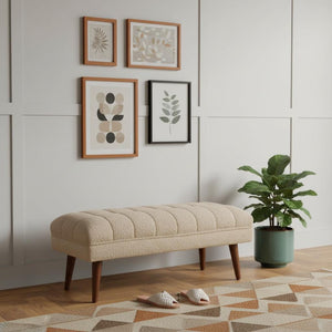 HomeRoots 33" Brown Boucle Upholstered Storage Bench with Solid Wood Frame - Stylish Entryway Seating & Organizing 717484