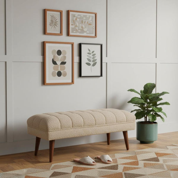 HomeRoots 33" Brown Boucle Upholstered Storage Bench with Solid Wood Frame - Stylish Entryway Seating & Organizing 717484