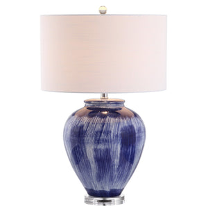HomeRoots 28" Clear Crystal Table Lamp with White Linen Drum Shade - Elegant LED Lighting for Any Room 717487