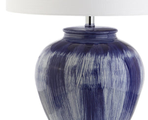 HomeRoots 28" Clear Crystal Table Lamp with White Linen Drum Shade - Elegant LED Lighting for Any Room 717487