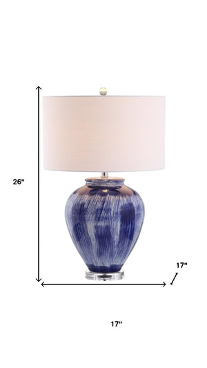 HomeRoots 28" Clear Crystal Table Lamp with White Linen Drum Shade - Elegant LED Lighting for Any Room 717487