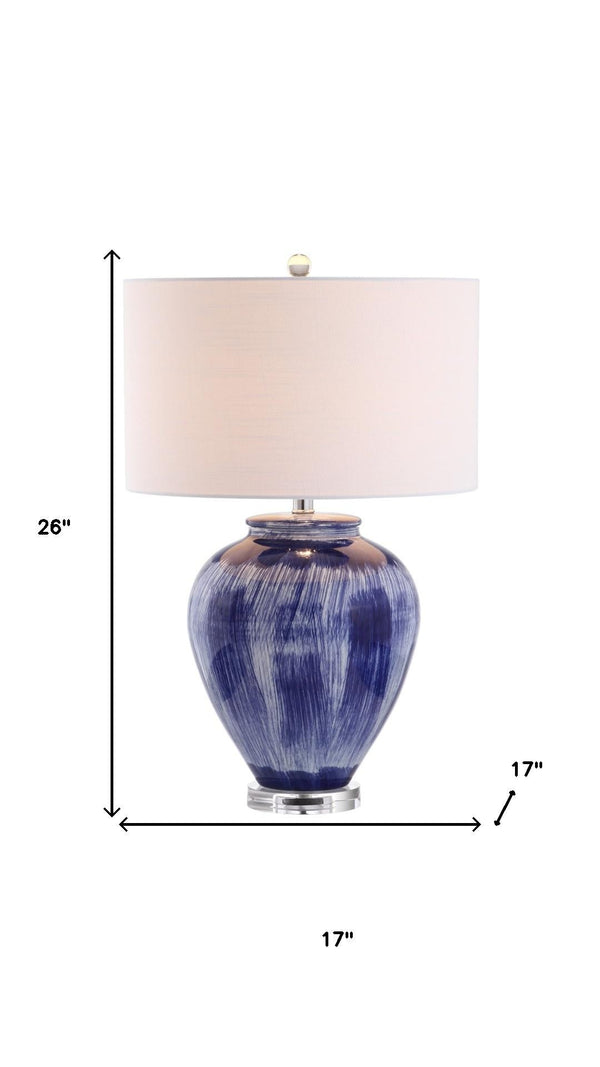 HomeRoots 28" Clear Crystal Table Lamp with White Linen Drum Shade - Elegant LED Lighting for Any Room 717487
